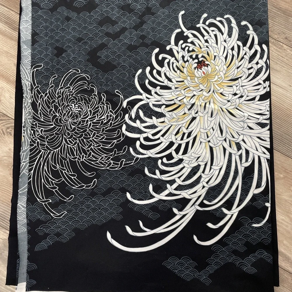 Hawaii‎ Print Vintage Fabric Hawaiian Chrysanthemum Black 74
